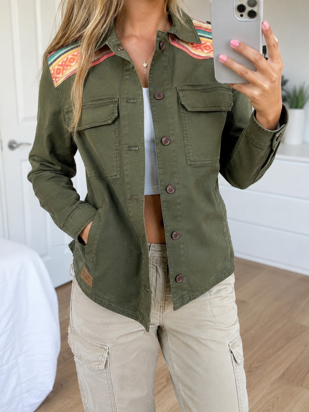 Rip Curl surf gypsy shirt jacket military green Indian native American  Khaki M